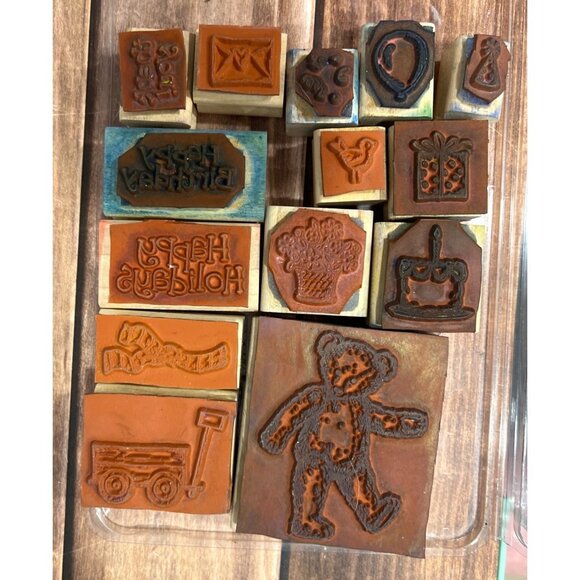 Vintage Stampin Up WOOD MOUNTED Rubber Stamp Favorite Teddy Bear 2003 SET OF 15 - Picture 3 of 3